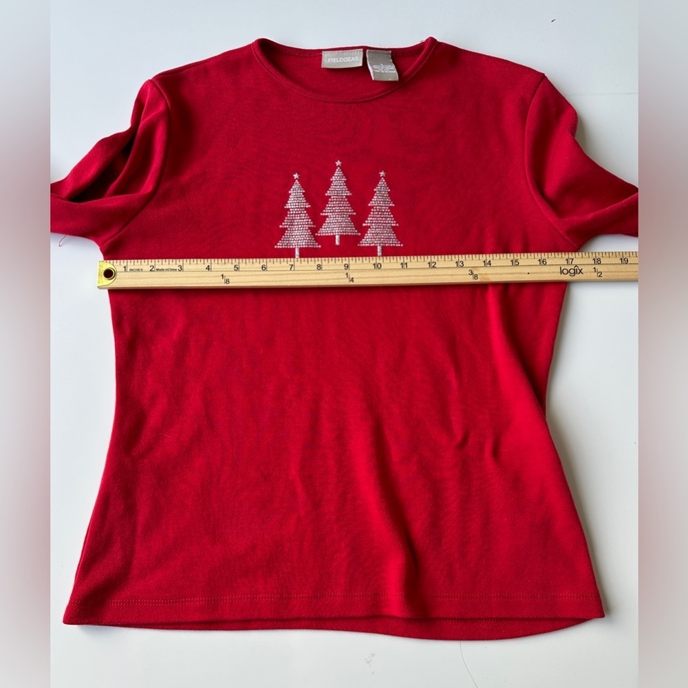 Fieldgear Bright Holiday Red Long Sleeve Christmas Tree T-Shirt Women’s Small - Picture 5 of 6